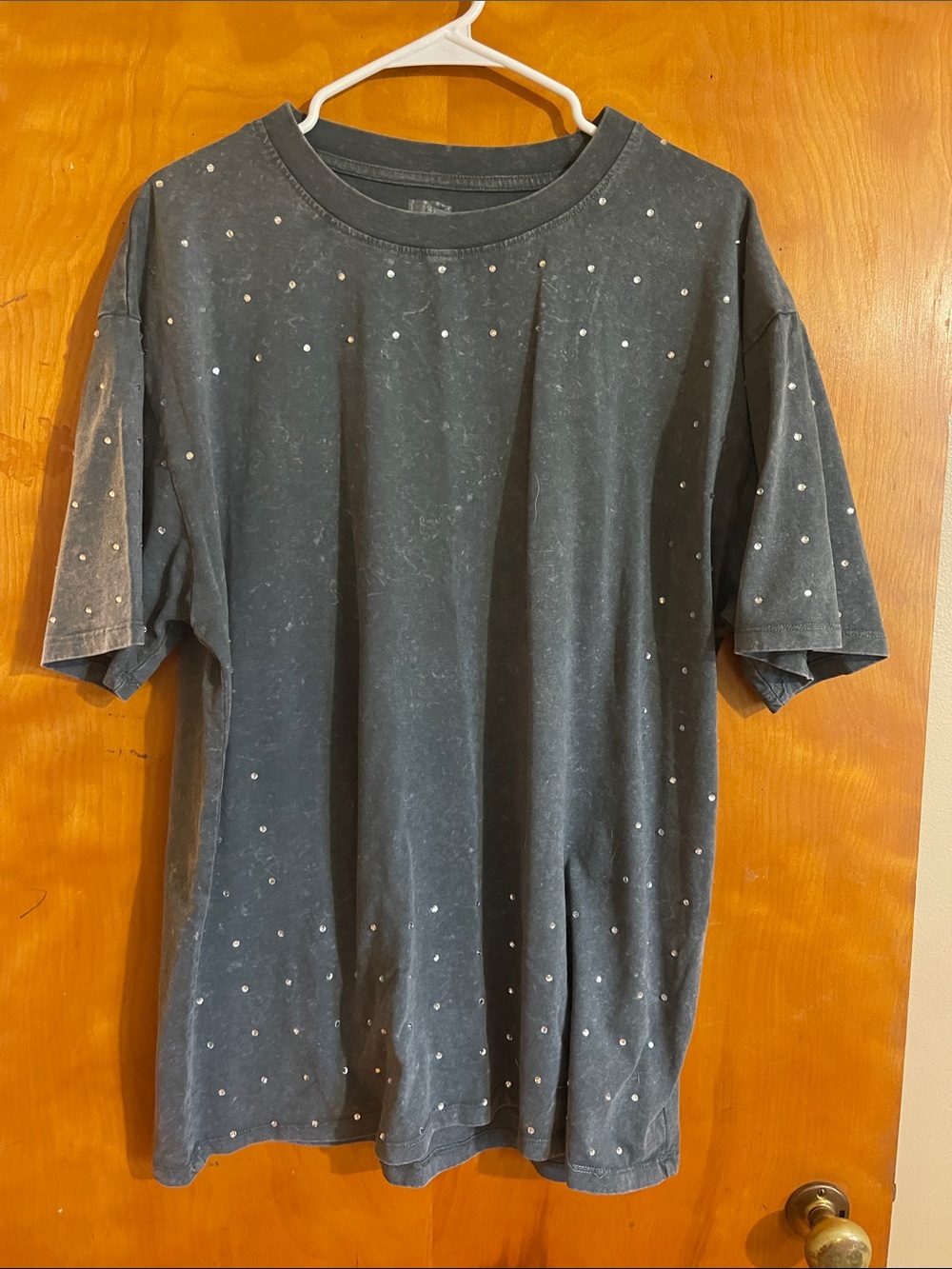 Studded Washed Black Short-Sleeve Tee - Women's